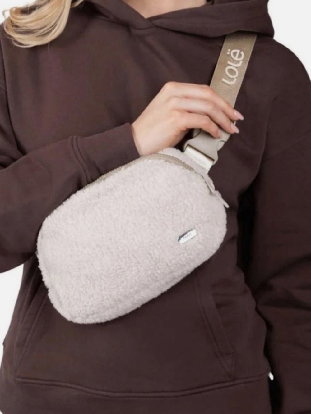 LOLE FLEECE CROSSBODY BELT BAG color Ivory